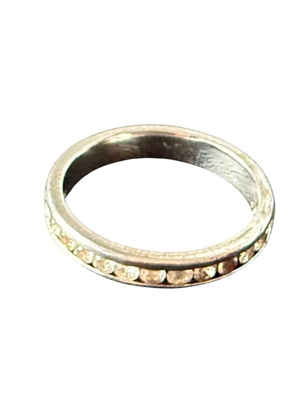Sterling Silver Band Ring CZ stones signed JR